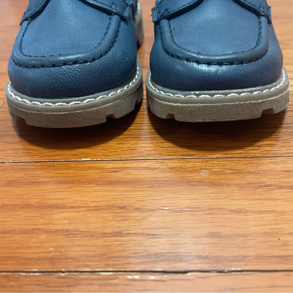 Lily & Dan Boys Navy Oxford Dress Shoes Size 7/8 Toddler Lug Sole Easy On No Tie